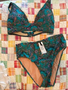 J. Crew Teal Paisley Bikini Set